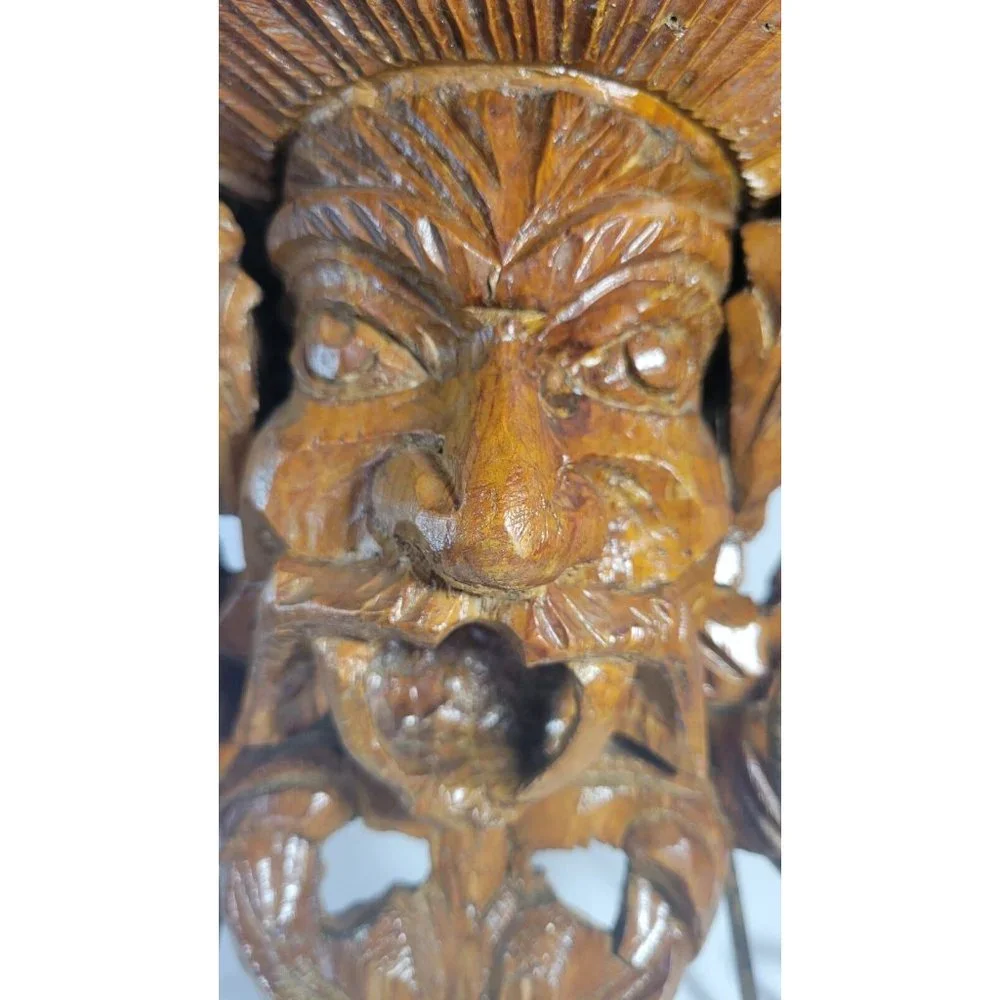 Beautifully Ornate Hand Carved Figural Wood Bracket Wall Shelf, set of two.